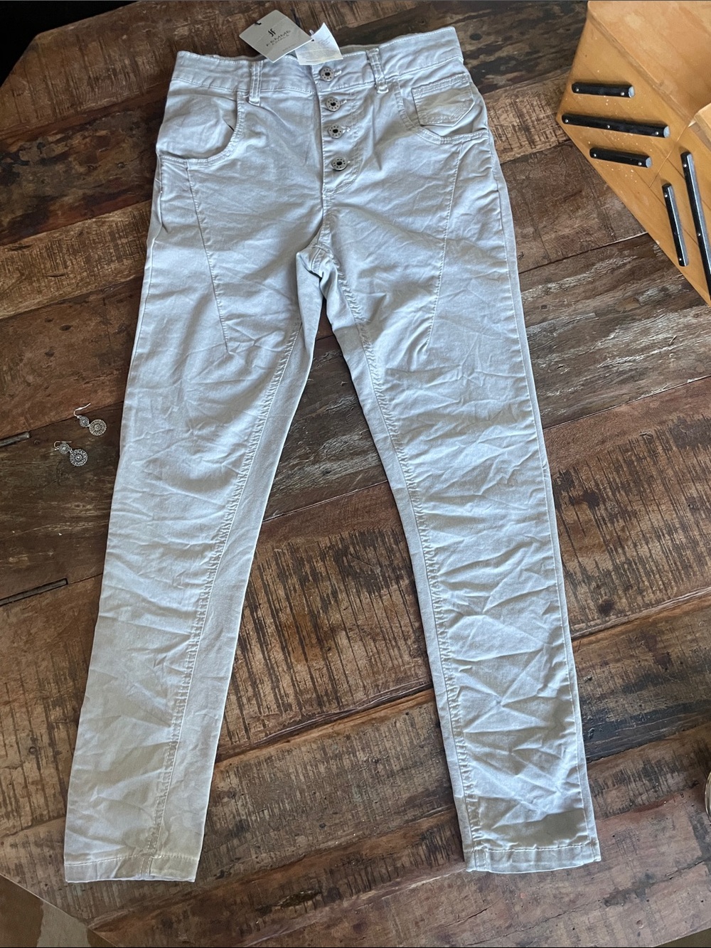 Light Gray Skinny Women's Pants with Button Fly